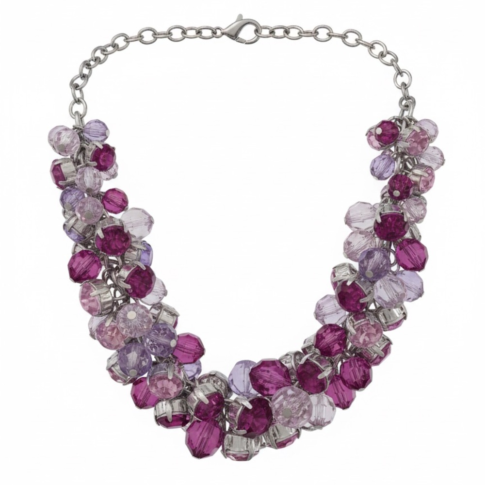 Purple Crystal Cluster Bib Statement Necklace - image 4